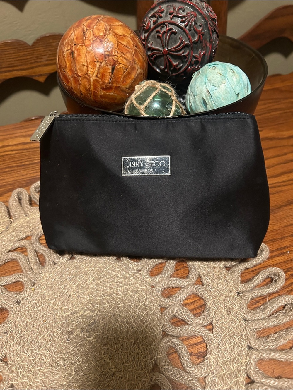 Jimmy Choo Black Nylon Toiletry/parfums Pouch with Metal Logo Plate